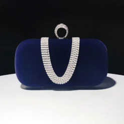 Women's Clutch Evening Bag Wristlet Clutch Bags Velvet Party Valentine's Day Bridal Shower Rhinestone Crystals Chain Large Capacity Lightweight Durable Solid Color Black Red Blue