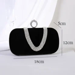 Women's Clutch Evening Bag Wristlet Clutch Bags Velvet Party Valentine's Day Bridal Shower Rhinestone Crystals Chain Large Capacity Lightweight Durable Solid Color Black Red Blue