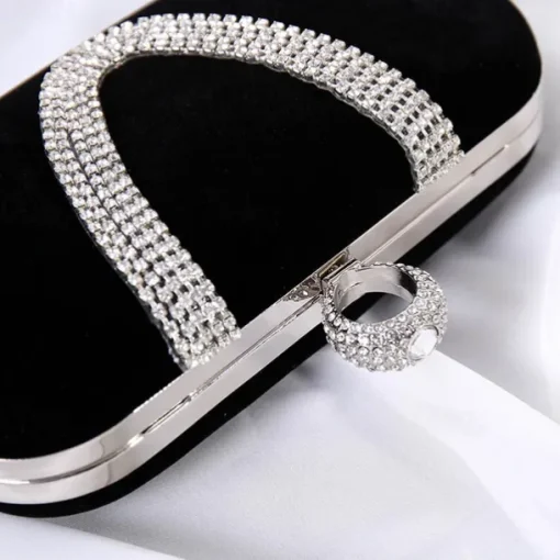 Women's Clutch Evening Bag Wristlet Clutch Bags Velvet Party Valentine's Day Bridal Shower Rhinestone Crystals Chain Large Capacity Lightweight Durable Solid Color Black Red Blue