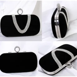 Women's Clutch Evening Bag Wristlet Clutch Bags Velvet Party Valentine's Day Bridal Shower Rhinestone Crystals Chain Large Capacity Lightweight Durable Solid Color Black Red Blue