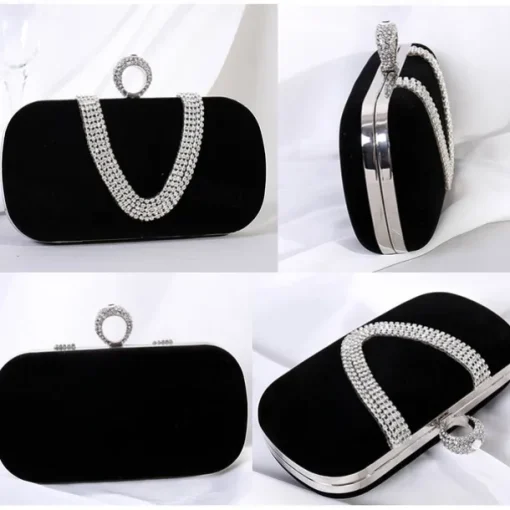 Women's Clutch Evening Bag Wristlet Clutch Bags Velvet Party Valentine's Day Bridal Shower Rhinestone Crystals Chain Large Capacity Lightweight Durable Solid Color Black Red Blue