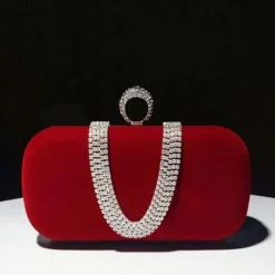 Women's Clutch Evening Bag Wristlet Clutch Bags Velvet Party Valentine's Day Bridal Shower Rhinestone Crystals Chain Large Capacity Lightweight Durable Solid Color Black Red Blue