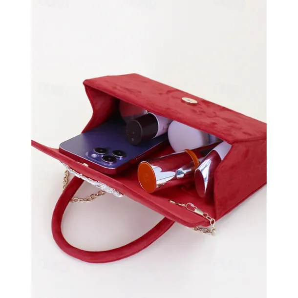 Women's Clutch Evening Bag Shoulder Bags Polyester Party Wedding Party Buckle Chain Large Capacity Multi Carry Solid Color Almond Black Red