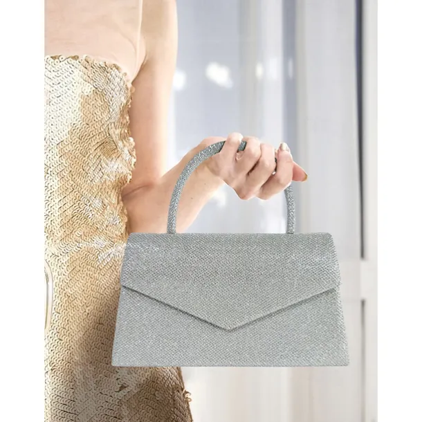 Women's Clutch Evening Bag Shoulder Bags Flap Bag Polyester Party Wedding Party Chain Large Capacity Multi Carry Solid Color Silver Black Champagne