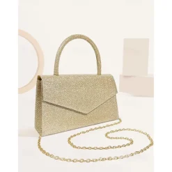 Women's Clutch Evening Bag Shoulder Bags Flap Bag Polyester Party Wedding Party Chain Large Capacity Multi Carry Solid Color Silver Black Champagne