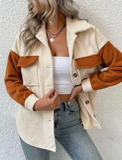 Women's Coat Outdoor Street Daily Wear Fall Winter Regular Coat Regular Fit Thermal Warm Breathable Stylish Casual Jacket Long Sleeve Plain with Pockets Apricot