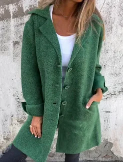 Women's Coat Outdoor Street Daily Wear Fall Winter Long Coat Regular Fit Thermal Warm Breathable Stylish Casual Jacket Long Sleeve Plain with Pockets Pink Brown Green