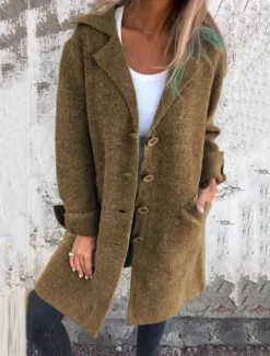 Women's Coat Outdoor Street Daily Wear Fall Winter Long Coat Regular Fit Thermal Warm Breathable Stylish Casual Jacket Long Sleeve Plain with Pockets Pink Brown Green
