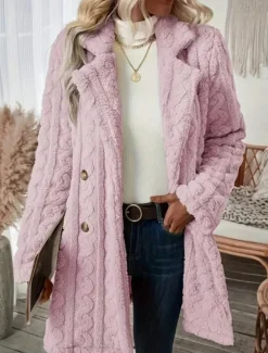 Women's Coat Outdoor Street Daily Wear Fall Winter Regular Coat Regular Fit Thermal Warm Breathable Stylish Casual Jacket Long Sleeve Solid Color with Pockets White Pink