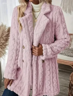 Women's Coat Outdoor Street Daily Wear Fall Winter Regular Coat Regular Fit Thermal Warm Breathable Stylish Casual Jacket Long Sleeve Solid Color with Pockets White Pink