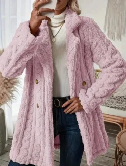 Women's Coat Outdoor Street Daily Wear Fall Winter Regular Coat Regular Fit Thermal Warm Breathable Stylish Casual Jacket Long Sleeve Solid Color with Pockets White Pink