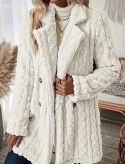 Women's Coat Outdoor Street Daily Wear Fall Winter Regular Coat Regular Fit Thermal Warm Breathable Stylish Casual Jacket Long Sleeve Solid Color with Pockets White Pink