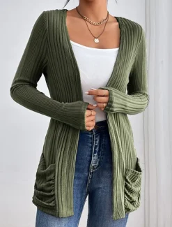 Women's Coat Outdoor Street Daily Wear Fall Winter Regular Coat Regular Fit Thermal Warm Breathable Stylish Casual Jacket Long Sleeve Plain with Pockets Black Pink Green