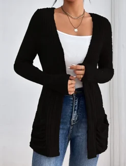 Women's Coat Outdoor Street Daily Wear Fall Winter Regular Coat Regular Fit Thermal Warm Breathable Stylish Casual Jacket Long Sleeve Plain with Pockets Black Pink Green