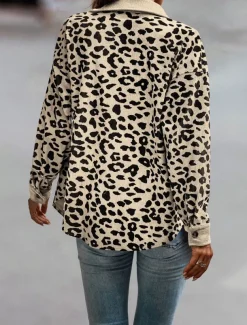 Women's Coat Outdoor Street Daily Spring Fall Regular Coat Regular Fit Windproof Breathable Stylish Casual Street Style Jacket Long Sleeve Leopard Print Army Green Green Apricot