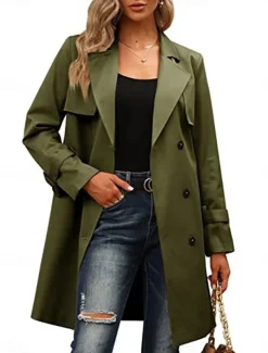 Women's Coat Outdoor Street Daily Wear Fall Winter Regular Coat Regular Fit Thermal Warm Breathable Stylish Casual Jacket Long Sleeve Plain with Pockets Black Army Green Red
