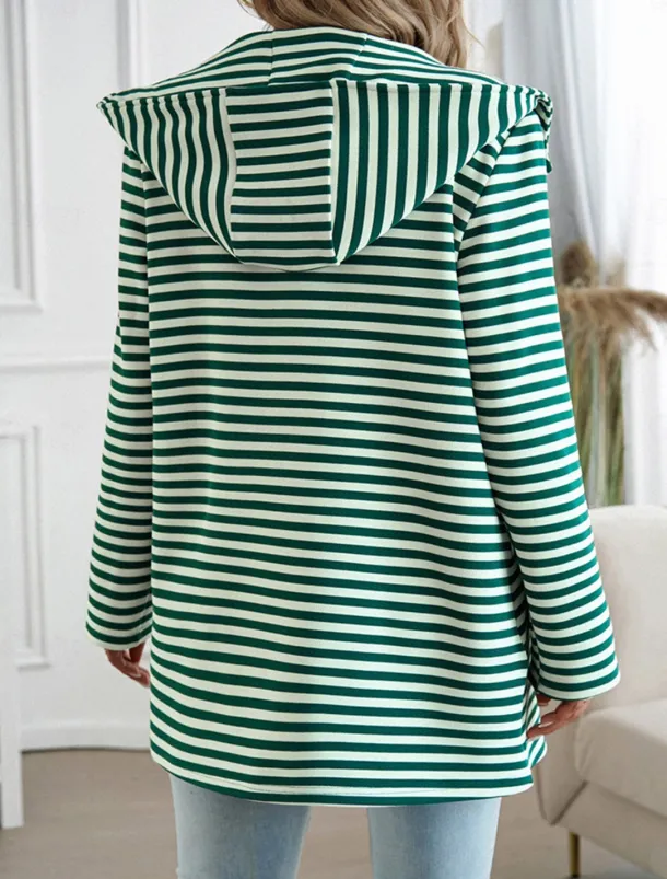 Women's Coat Outdoor Street Daily Wear Fall Winter Regular Coat Regular Fit Thermal Warm Breathable Stylish Casual Jacket Long Sleeve Stripe with Pockets Print Black Blue Brown