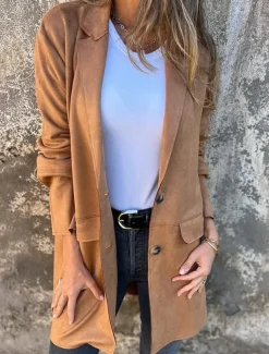 Women's Coat Outdoor Street Daily Wear Fall Winter Regular Coat Regular Fit Thermal Warm Breathable Stylish Casual Jacket Long Sleeve Plain with Pockets Black Brown Khaki