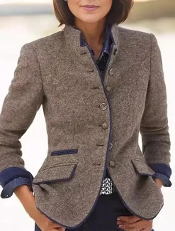 Women's Coat Outdoor with Pockets Plain Comfortable Stylish Regular Fit Outerwear Long Sleeve Fall khaki S