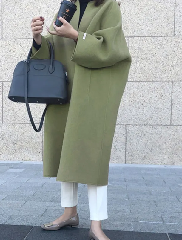 Women's Coat Warm Breathable Pocket Oversized Fashion OL Style Modern Street Style Solid Color Outdoor Street Shopping Daily Wear Cardigan Long Crewneck Regular Fit Long Sleeve Outerwear Navy Black