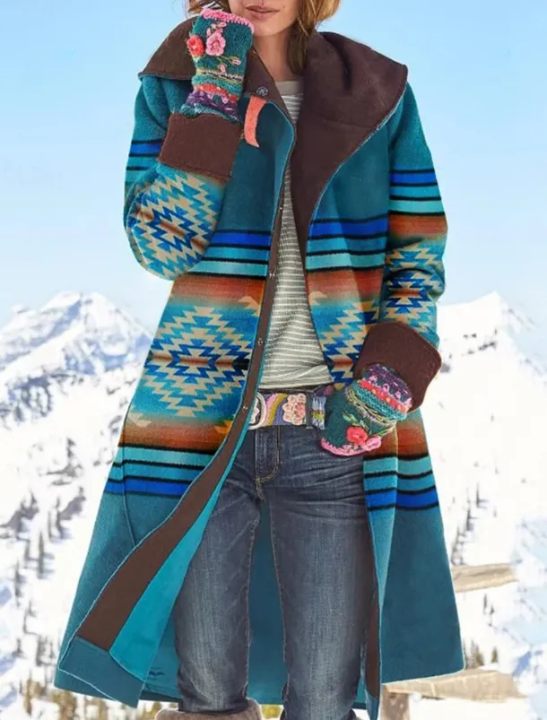 Women's Coat Warm Comfortable Pocket Casual Geometric Daily Wear Single Breasted Turndown Loose Fit Long Sleeve Outerwear Black Red Green Fall Winter