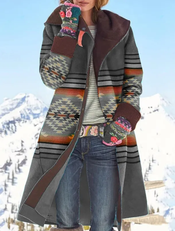 Women's Coat Warm Comfortable Pocket Casual Geometric Daily Wear Single Breasted Turndown Loose Fit Long Sleeve Outerwear Black Red Green Fall Winter