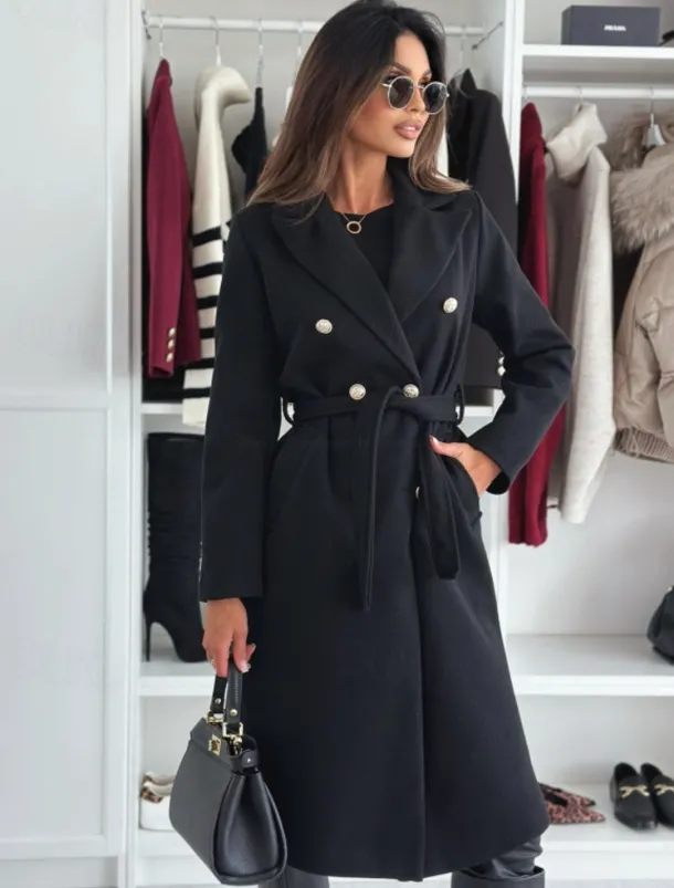 Women's Coat Warm Comfortable Buttons With Belt Elegant Solid Color Casual Daily Double Breasted V Neck Regular Fit Long Sleeve Outerwear Black Khaki Apricot Winter