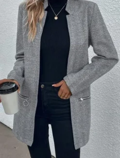 Women's Coat Work Pocket Zipper Solid Color Simple Outerwear Fall Gray
