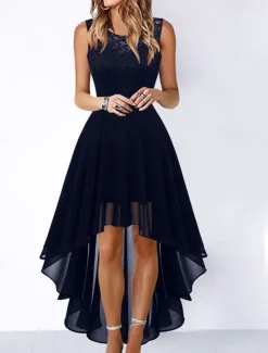 Women's Cocktail Party Dress Lace Dress Swing Dress Long Dress Maxi Dress Black Pink Wine Sleeveless Pure Color Lace Fall Spring Summer Crew Neck Fashion 2023 S M L XL XXL 3XL