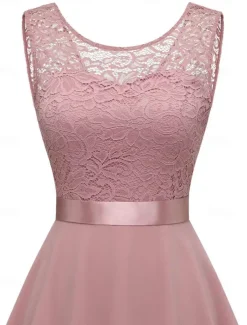 Women's Cocktail Party Dress Lace Dress Swing Dress Long Dress Maxi Dress Black Pink Wine Sleeveless Pure Color Lace Fall Spring Summer Crew Neck Fashion 2023 S M L XL XXL 3XL