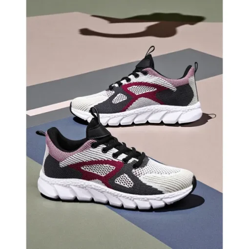 Women's Colorblock Flyknit Athletic Sneakers – Fashion Running Shoes for Gym Workouts, Park Jogging and Urban Athleisure Looks
