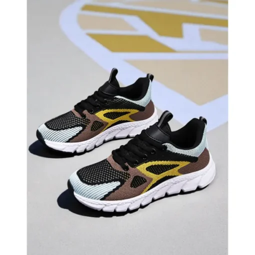 Women's Colorblock Flyknit Athletic Sneakers – Fashion Running Shoes for Gym Workouts, Park Jogging and Urban Athleisure Looks