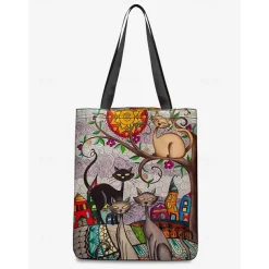 Women's Colorful Cat Art Tote Bag – Unique Animal Print Shoulder Bag for Cat Lovers, Ideal for Everyday Use and Casual Outings