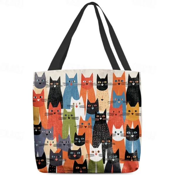 Women's Colorful Cat Pattern Tote Bag - Perfect for Cat Lovers and Everyday Use