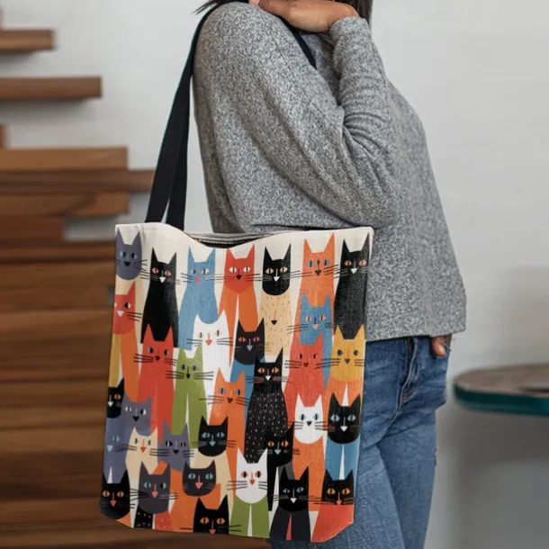 Women's Colorful Cat Pattern Tote Bag - Perfect for Cat Lovers and Everyday Use