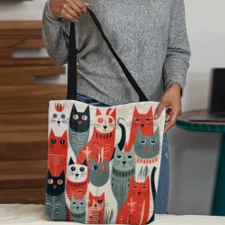 Women's Colorful Cat Pattern Tote Bag - Perfect for Cat Lovers and Everyday Use