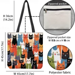 Women's Colorful Cat Pattern Tote Bag - Perfect for Cat Lovers and Everyday Use