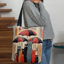 Women's Colorful Cat Tote Bag with Cute Cat Pattern | Perfect for Everyday Use and Shopping