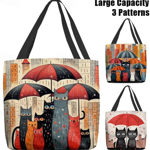 Women's Colorful Cat Tote Bag with Cute Cat Pattern | Perfect for Everyday Use and Shopping