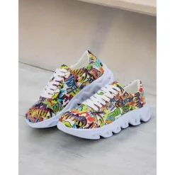 Women's Colorful Graphic Print Sneakers – Trendy Lightweight Lace-Up Athletic Shoes with Cushioned Sole