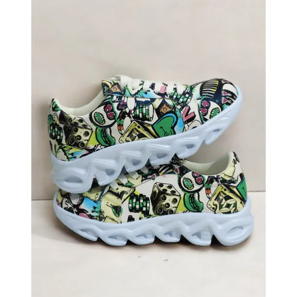 Women's Colorful Graphic Print Sneakers – Trendy Lightweight Lace-Up Athletic Shoes with Cushioned Sole