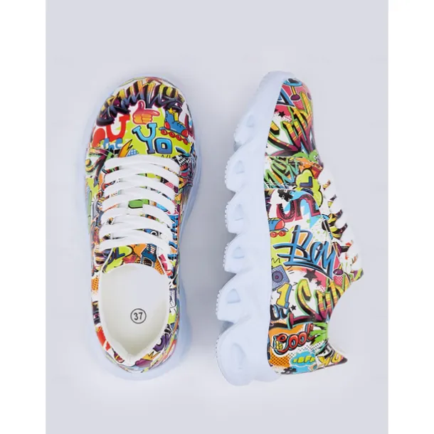 Women's Colorful Graphic Print Sneakers – Trendy Lightweight Lace-Up Athletic Shoes with Cushioned Sole