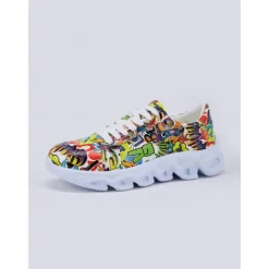 Women's Colorful Graphic Print Sneakers – Trendy Lightweight Lace-Up Athletic Shoes with Cushioned Sole