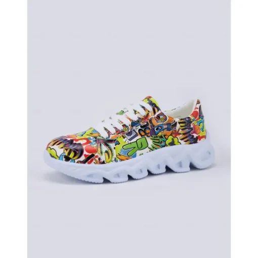 Women's Colorful Graphic Print Sneakers – Trendy Lightweight Lace-Up Athletic Shoes with Cushioned Sole
