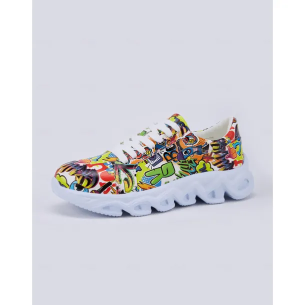 Women's Colorful Graphic Print Sneakers – Trendy Lightweight Lace-Up Athletic Shoes with Cushioned Sole