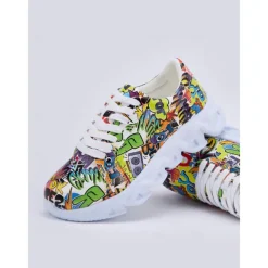 Women's Colorful Graphic Print Sneakers – Trendy Lightweight Lace-Up Athletic Shoes with Cushioned Sole