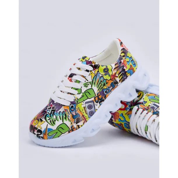 Women's Colorful Graphic Print Sneakers – Trendy Lightweight Lace-Up Athletic Shoes with Cushioned Sole