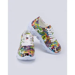 Women's Colorful Graphic Print Sneakers – Trendy Lightweight Lace-Up Athletic Shoes with Cushioned Sole