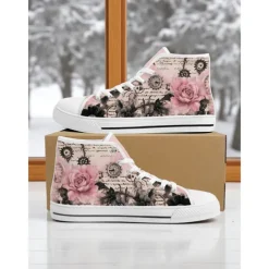 Women's Colorful Print High Top Canvas Sneakers – Street Style Casual Shoes for Everyday Wear, Travel and Urban Outings