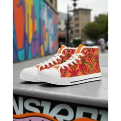 Women's Colorful Print High Top Canvas Sneakers – Street Style Casual Shoes for Everyday Wear, Travel and Urban Outings
